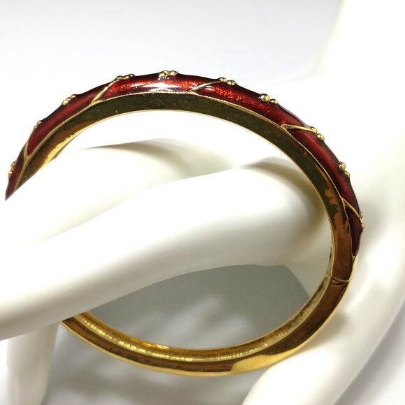 Napier Red Enamel Gold Plated Hinged Bracelet, Metallic Red Enamel, 1990s - Picture 4 of 10